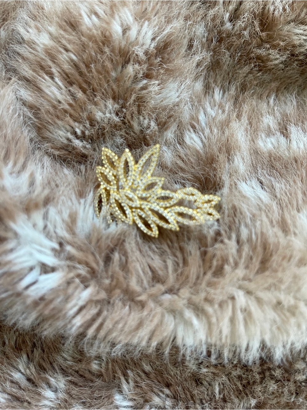 Gold Leaf Crystal two finger ring - Women Accessories